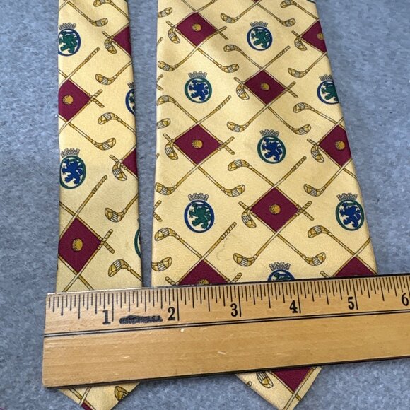 Tommy Hilfiger Golf-Themed Necktie with Crest & Clubs Pattern 3.75" Wide - Picture 3 of 6